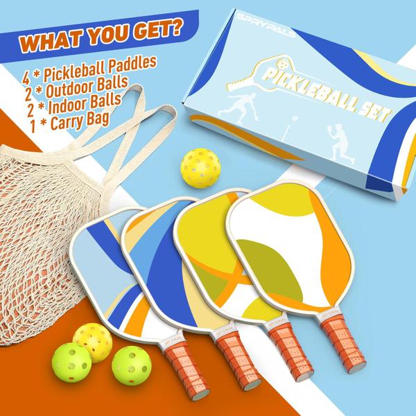 Imagem de Conjunto de pás Pickleball Sprypals Premium Wood com 4 bolas e bolsa