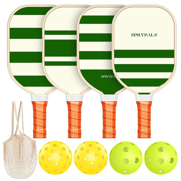 Imagem de Conjunto de pás Pickleball Sprypals Premium Wood com 4 bolas e bolsa