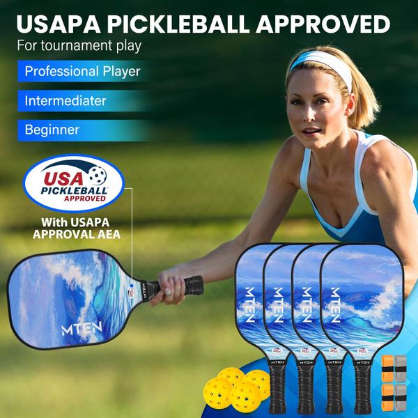 Imagem de Conjunto de pás Pickleball, superfície de fibra de vidro MTEN, aprovado pela USAPA