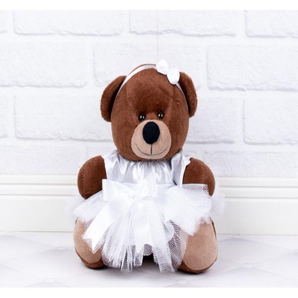 Imagem de CONJUNTO DE PELUCIA URSO PAJEM AZUL CLARO DAMINHA BRANCA PADRÃO- 18cm