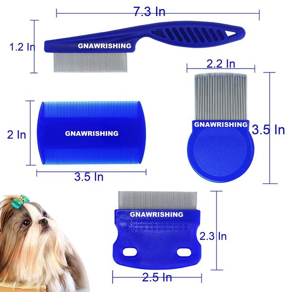 Imagem de Conjunto de pentes para cuidar de animais de estimação GNAWRISHING Flea Comb, 4 unidades para cães e gatos