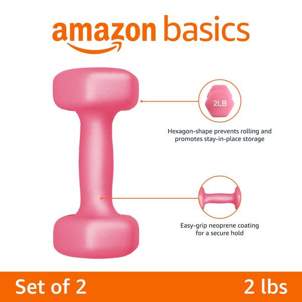 Imagem de Conjunto de pesos manuais com halteres Amazon Basics Neoprene 1 kg 2 kg rosa