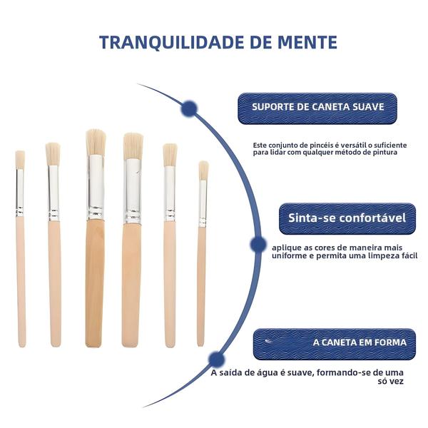 Imagem de Conjunto De Pincéis De Pintura Estêncil, 6 Peças, Cabo De Madeira Para Artesanato Diy, Aquarela,