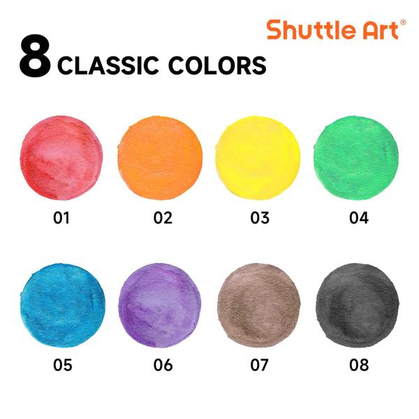 Imagem de Conjunto de pintura em aquarela Shuttle Art, pacote de 8 cores com 40 com pincel