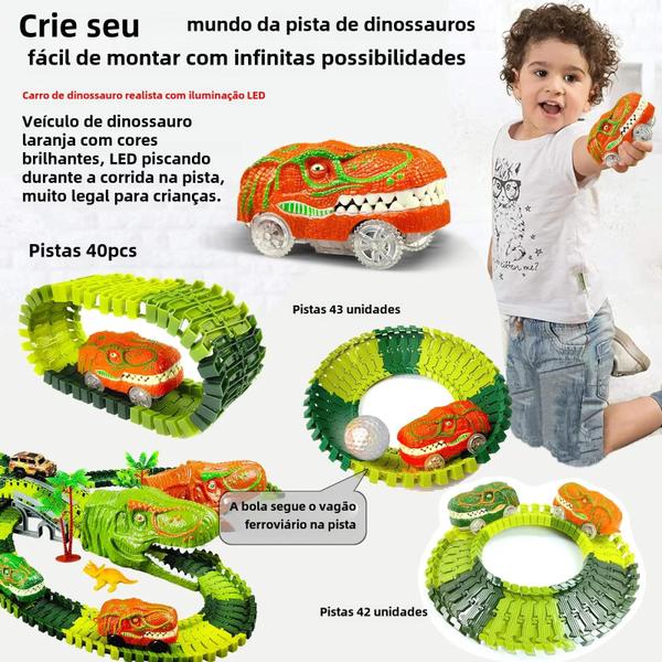 Imagem de Conjunto de Pista de Corrida Flexível com Dinossauros e Luzes - Brinquedo Educativo Infantil