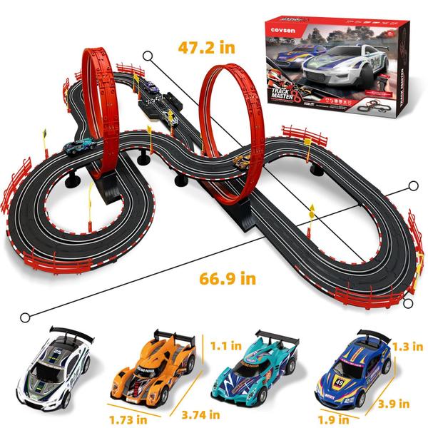 Imagem de Conjunto de pista de corrida Slot Car Covsen 30 pés com 4 carros para crianças de 6 a 12 anos