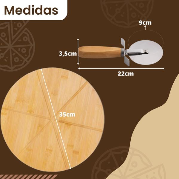 Imagem de Conjunto de Pizza Tábua e Cortador Bambu