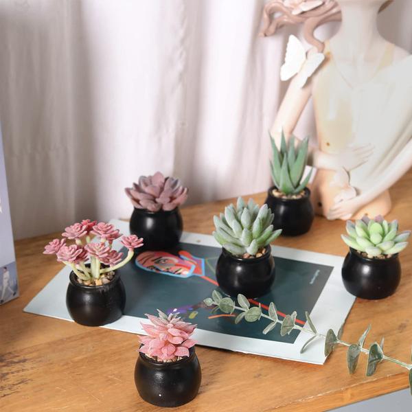 Imagem de Conjunto de plantas suculentas falsas Nubry Mini Ceramic Pots (6 unidades)