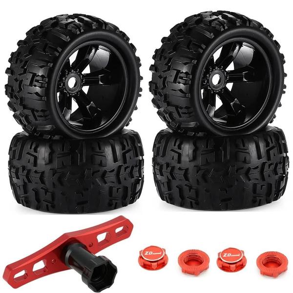 Imagem de Conjunto de Pneus e Rodas Hexagonais 17mm para Caminhão RC 1/8 - Traxxas Maxx/T Maxx