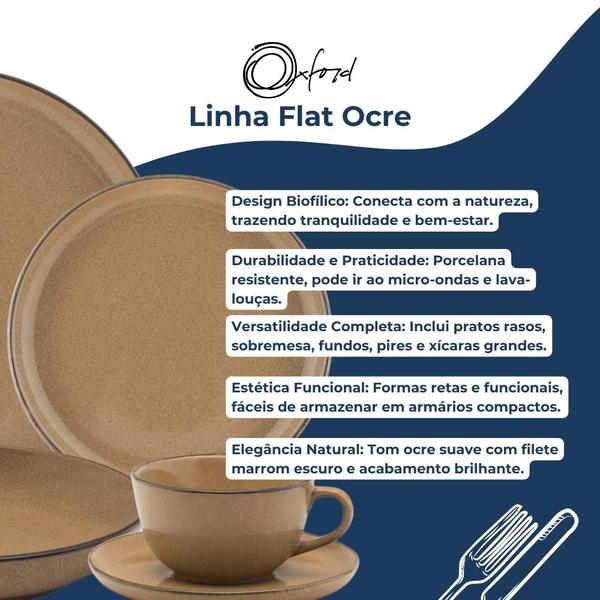 Imagem de Conjunto De Porcelana Prato Xícara Oxford Flat Ocre 30 Peças Jogo Completo