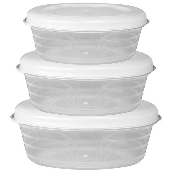 Imagem de Conjunto de pote de plastico oval com tampa 3 pecas pmg 250/500/1000ml