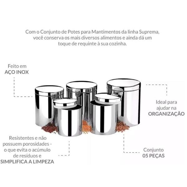 Imagem de Conjunto de Potes Brinox para Mantimentos c/ Tampa 5 Peças, Suprema - 2100/101