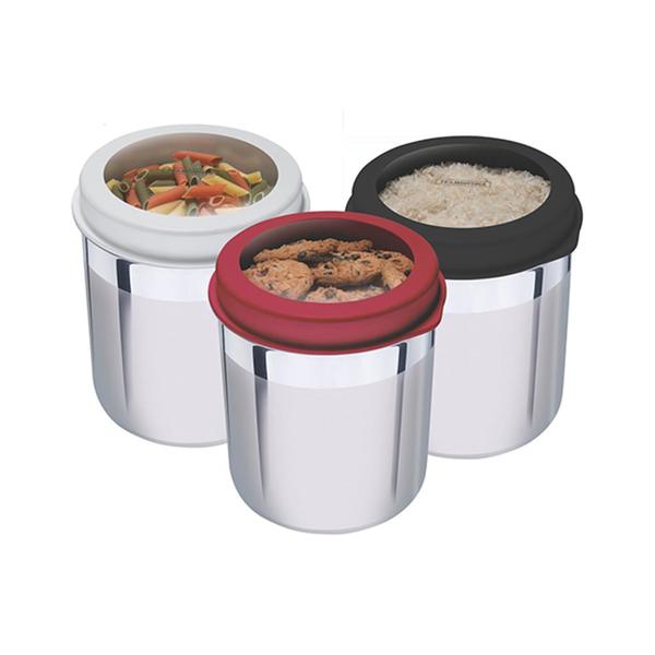 Imagem de Conjunto de Potes em Inox com Tampa Plástica Vermelha com Visor Cucina 4pçs - Tramontina