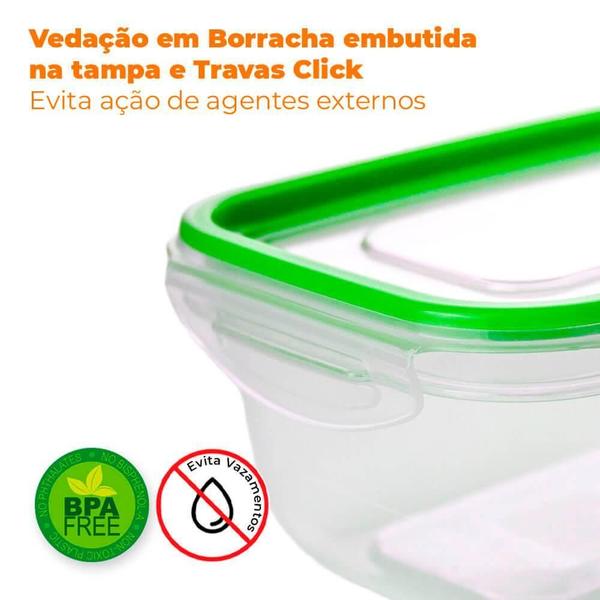 Imagem de Conjunto de Potes Herméticos de Plástico com Travas Retangular 3 peças - Tritec