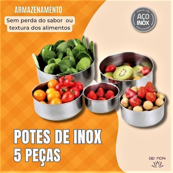 Imagem de Conjunto De Potes Kit Tigelas De Aço Inox 5 Peças Com Tampa