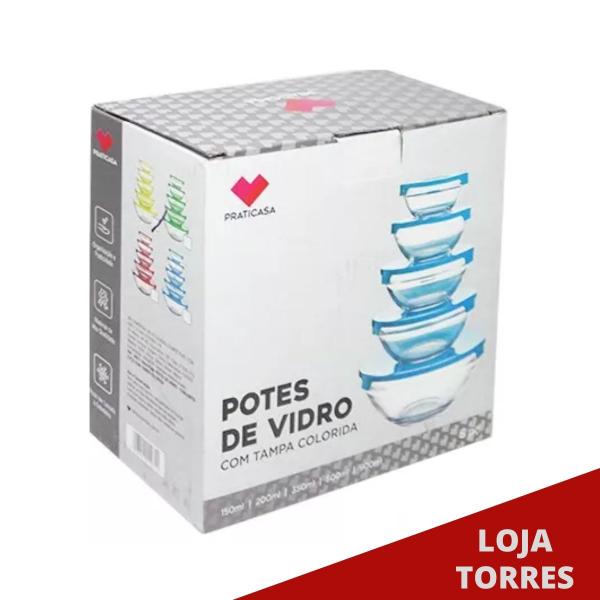 Imagem de Conjunto De Potes Redondos Vidro Tampa Colorida oferta 10 UN