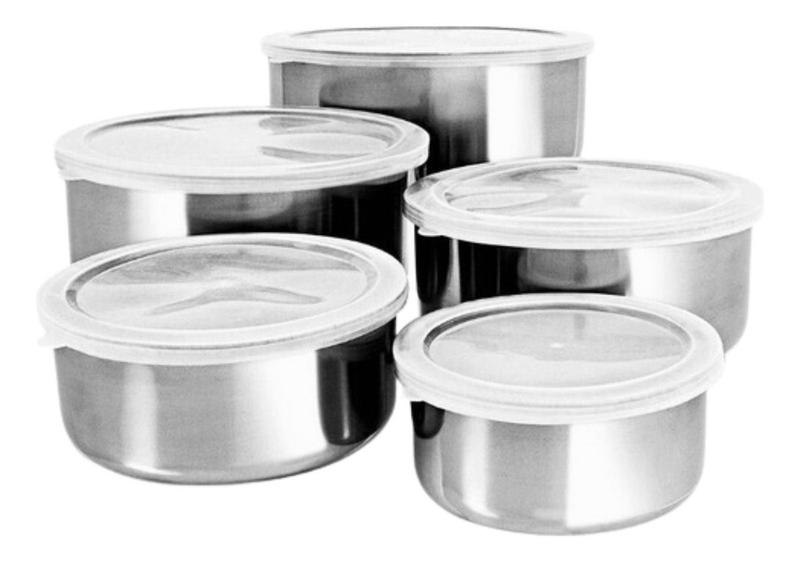 Imagem de Conjunto De Potes Tijelas Para Alimentos Inox Jogo 5 Peças