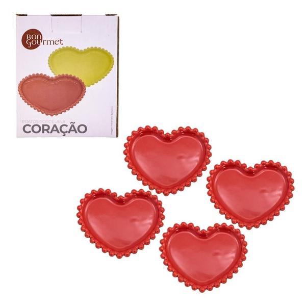 Conjunto De Pratos Formato Coração Doces Sobremesa Vermelho - Wolff Imagem de Conjunto De Pratos Formato Coração Doces Sobremesa Vermelho