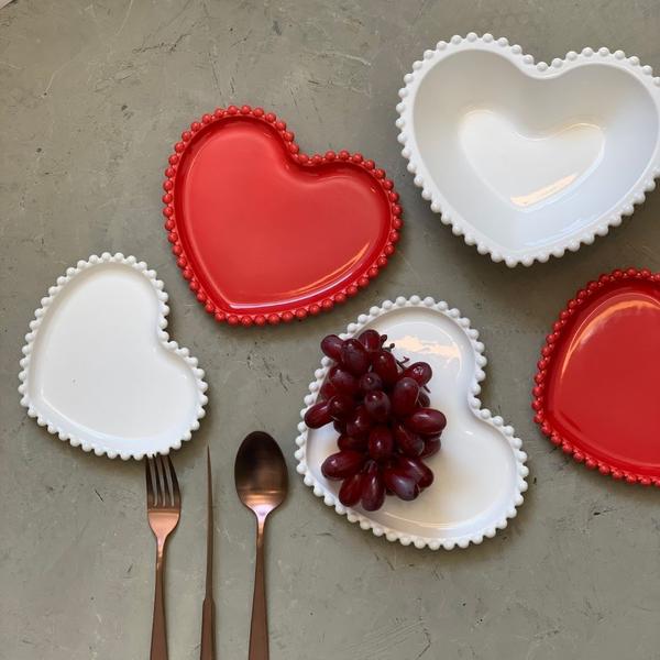 Conjunto De Pratos Formato Coração Doces Sobremesa Vermelho - Wolff Imagem de Conjunto De Pratos Formato Coração Doces Sobremesa Vermelho