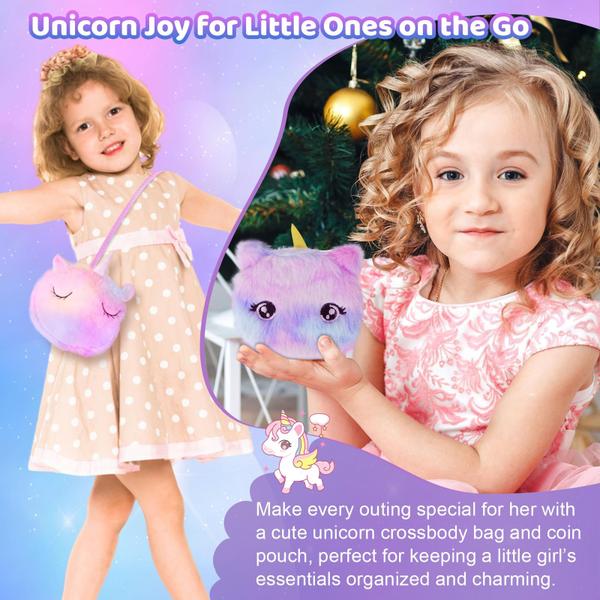 Imagem de Conjunto de presente Jenria Unicorn para meninas de 3 a 12 anos com bolsa de pelúcia