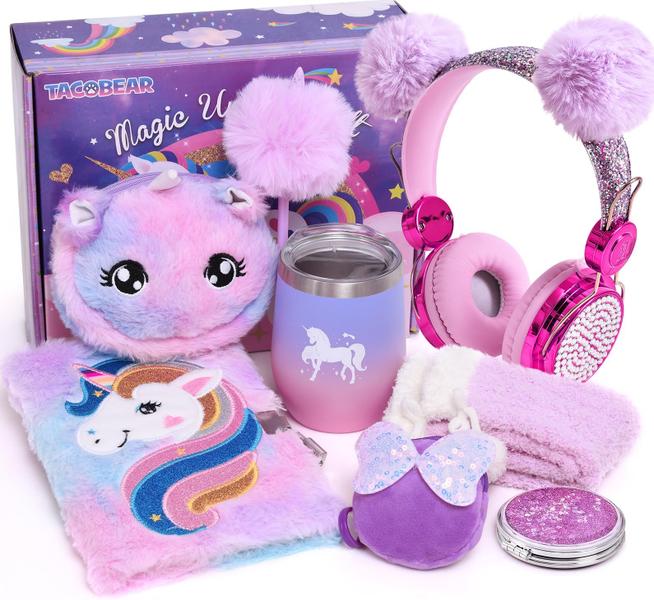 Imagem de Conjunto de presente Tacobear Unicorn para meninas de 6 a 10 anos com fones de ouvido