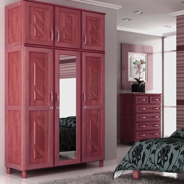 Imagem de Conjunto de Quarto Grécia: Guarda-Roupa 6 Portas Maleiro Cômoda 6 Gavetas Madeira Pinus Mogno - Cavazotto