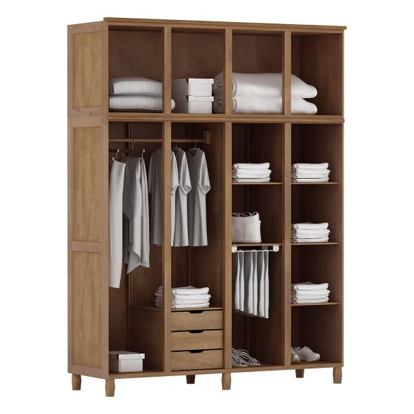 Imagem de Conjunto de Quarto Grécia: Guarda-Roupa 8 Portas c/ Maleiro Cômoda 6 Gavetas Madeira Pinus Imbuia - Cavazotto