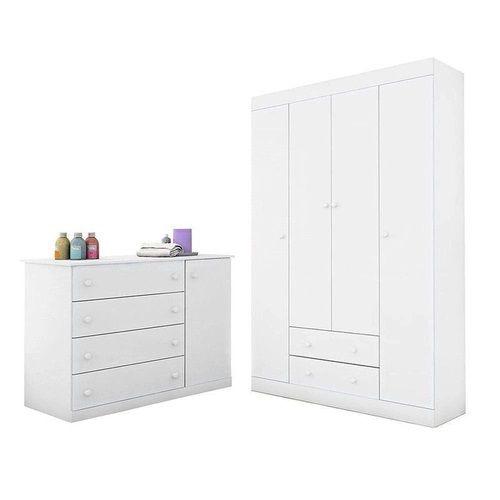 Imagem de Conjunto De Quarto Para Bebê Infantil Helena Branco - 100% Mdp - Phoenix Baby