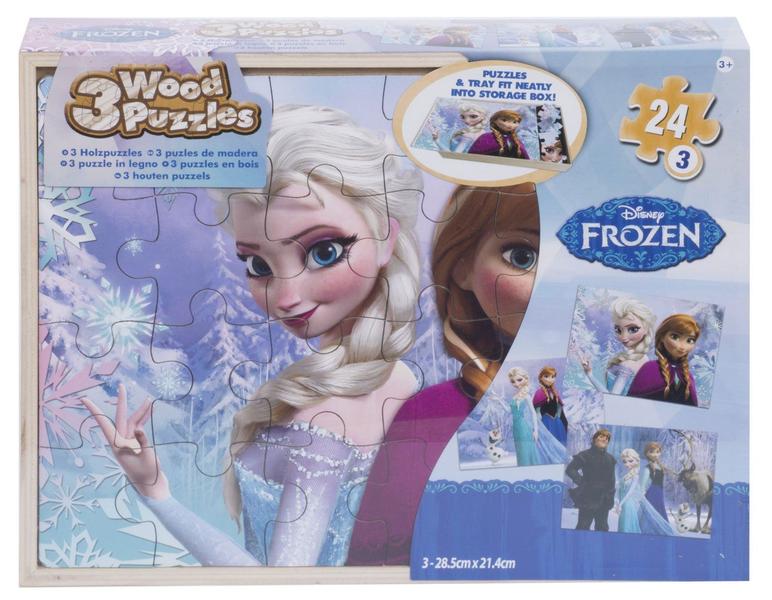 Imagem de Conjunto de quebra-cabeças Frozen Disney 5 Wood com caixa de armazenamento de madeira