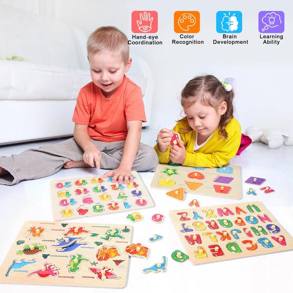 Imagem de Conjunto de quebra-cabeças Montessori Wooden Peg para crianças de 2 a 5 anos, 4 unidades