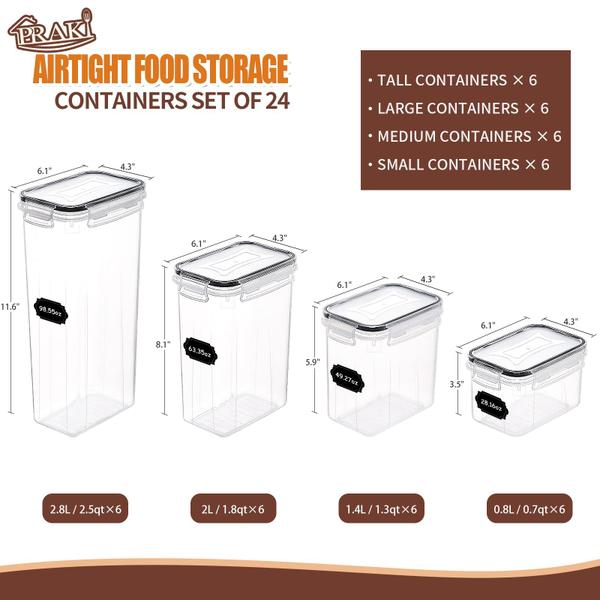 Imagem de Conjunto de recipientes de armazenamento de alimentos PRAKI Airtight 24 unidades sem BPA