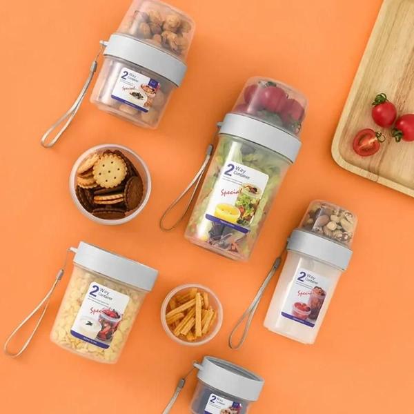 Conjunto de Recipientes para Salada de Iogurte e Aveia - Com Tampa e Garfo Imagem de Conjunto de Recipientes para Salada de Iogurte e Aveia - Com Tampa e Garfo