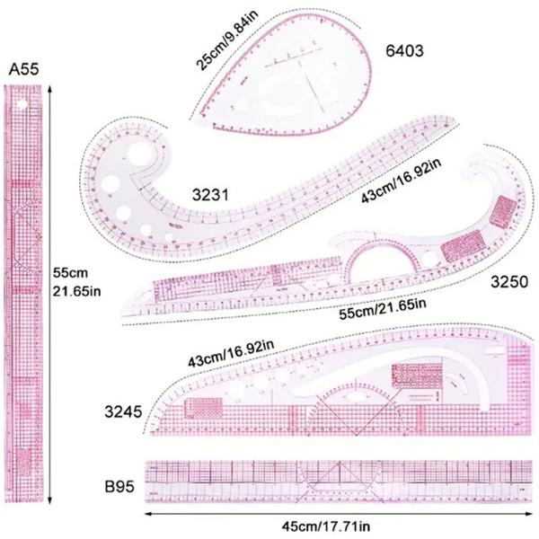 Conjunto de Réguas para Costura com 6 Peças 700128 - mcbrasil Imagem de Conjunto de Réguas para Costura com 6 Peças 700128