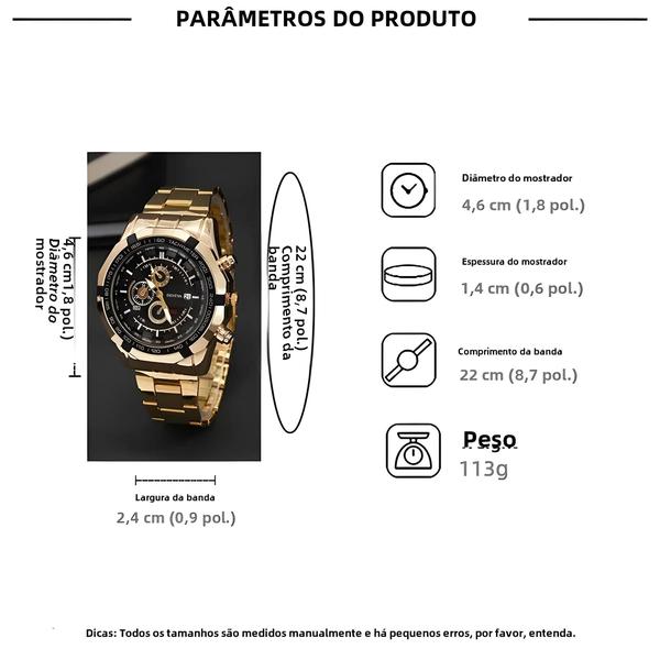 Imagem de Conjunto de Relógio de Pulso Masculino - 3 Peças com Pulseira e Colar