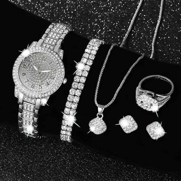 Imagem de Conjunto de Relógios de Quartzo Feminino Luxuoso - 7 Peças com Pulseira de Strass