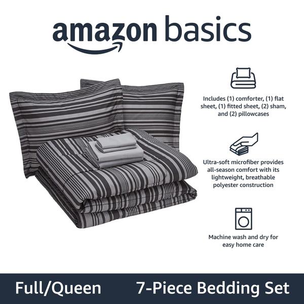 Imagem de Conjunto de roupa de cama Amazon Basics Comforter Full/Queen Grey 7 peças