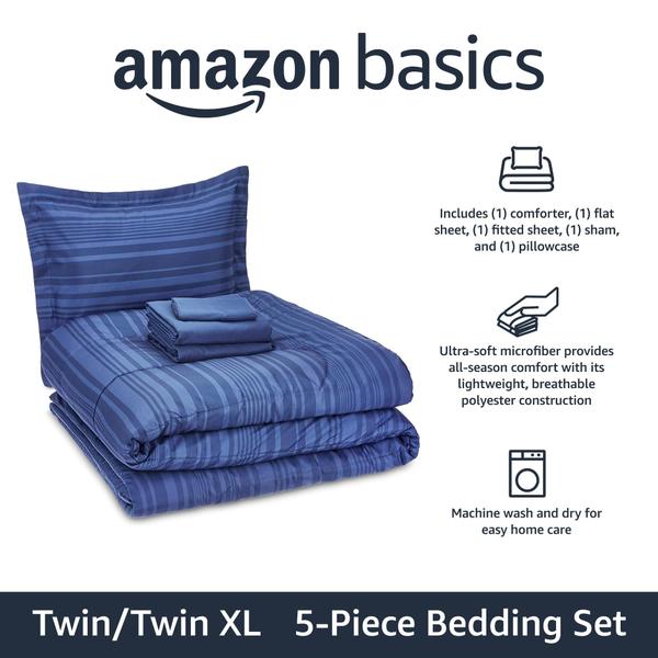 Imagem de Conjunto de roupa de cama Amazon Basics Lightweight Microfiber Twin Blue