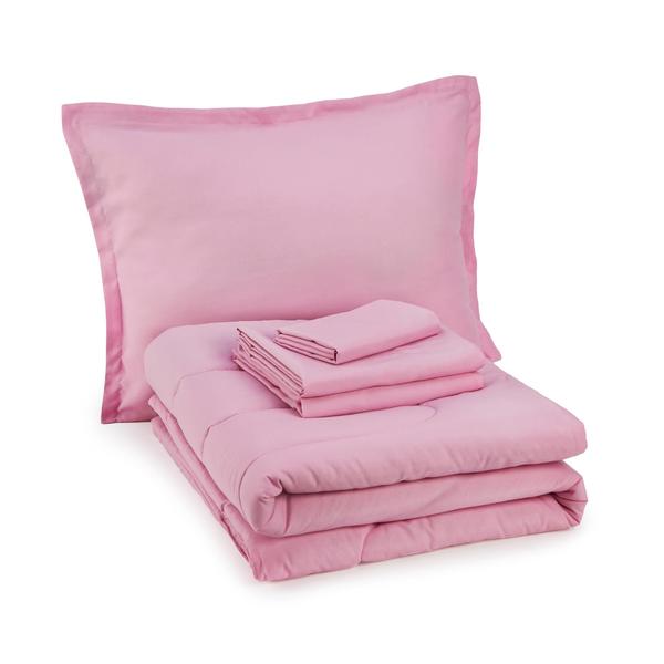 Imagem de Conjunto de roupa de cama Amazon Basics Microfiber Kid's Toddler Pink