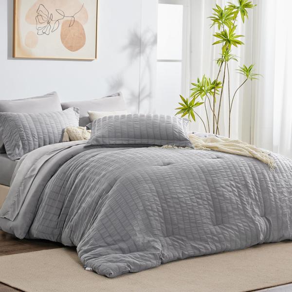 Imagem de Conjunto de roupa de cama CozyLux Twin Bed in a Bag Light Grey Seersucker