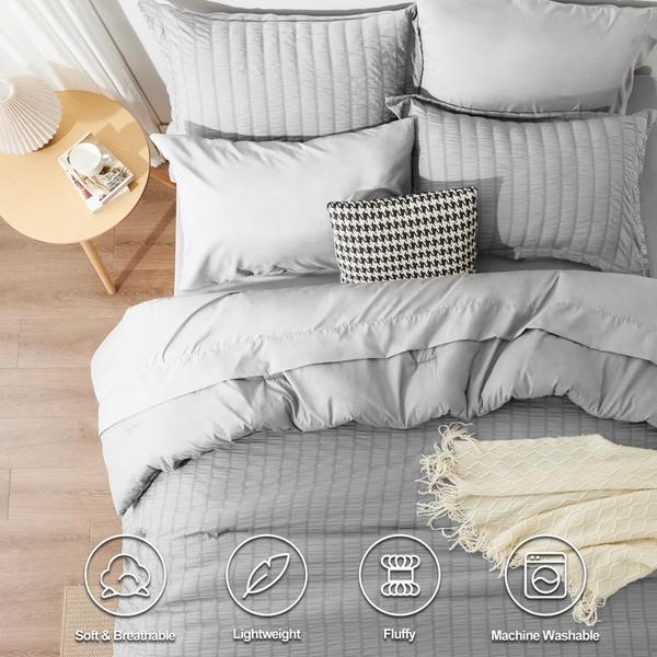 Imagem de Conjunto de Roupa de Cama CozyLux Twin - Cinza Claro Seersucker