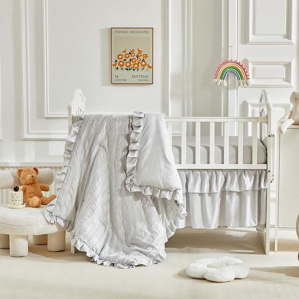 Imagem de Conjunto de roupa de cama de berço Flysheep Tufted Stripes cinza para bebê