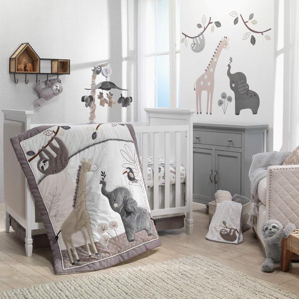 Imagem de Conjunto de roupa de cama de berço Lambs & Ivy Baby Jungle Animals de 4 peças