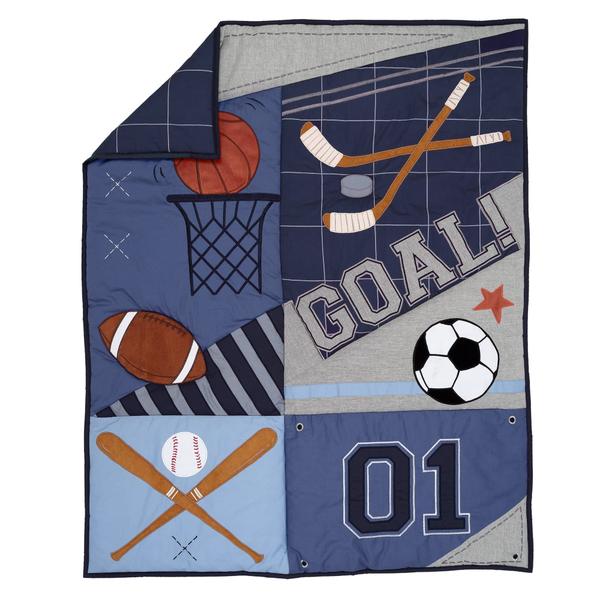 Imagem de Conjunto de roupa de cama de berço Lambs & Ivy Baby Sports de 3 peças de futebol/basquete