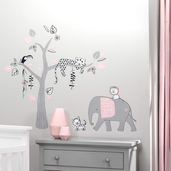 Imagem de Conjunto de roupa de cama de berço Lambs & Ivy Happy Jungle Pink/White Safari