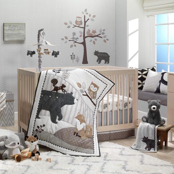 Imagem de Conjunto de roupa de cama de berço Lambs & Ivy Woodland Forest Animal de 5 peças