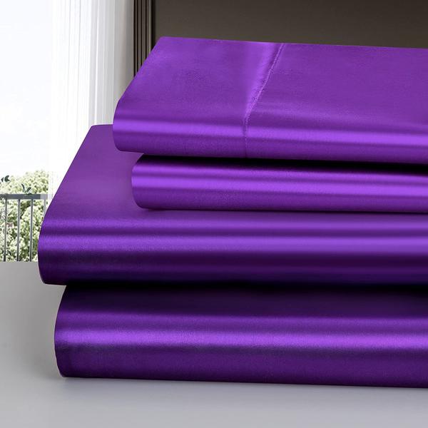 Imagem de Conjunto de Roupa de Cama de Cetim Homiest King Size - 4 Peças (Roxo)