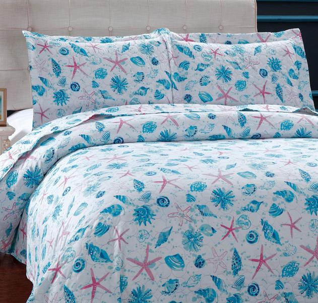 Imagem de Conjunto de roupa de cama Edredão Jessy Home Beach Queen Size Blue Ocean