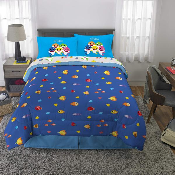 Imagem de Conjunto de roupa de cama Franco Baby Shark de 5 peças em tamanho real