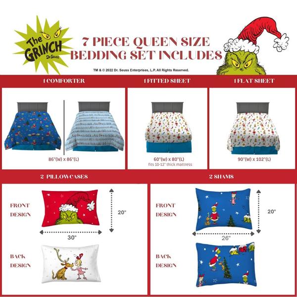 Imagem de Conjunto de roupa de cama Franco Grinch by Dr. Seuss Holiday Queen Size