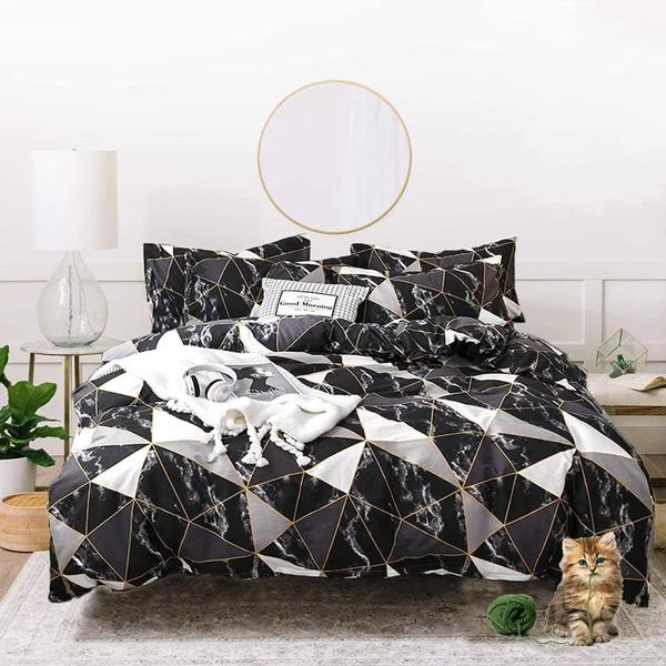 Imagem de Conjunto de roupa de cama Houseri Comforter Twin Size com preto geométrico